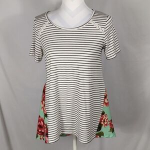 Grace & Emma Striped Floral Drop Back Tee
